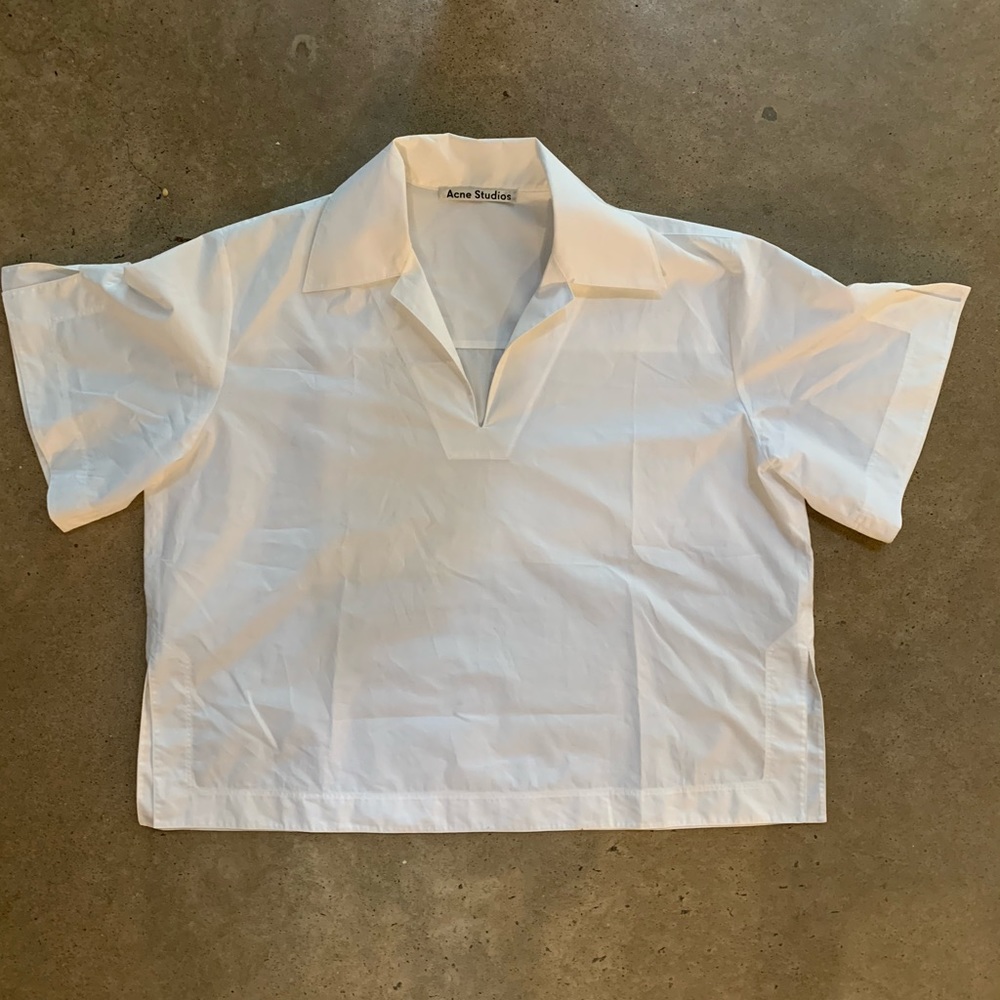 Acne Studios White Cotton Short Sleeve Blouse
